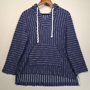 Escape by Habitat Women's Medium Blue Striped Terry Cloth Hooded Coverup Hoodie